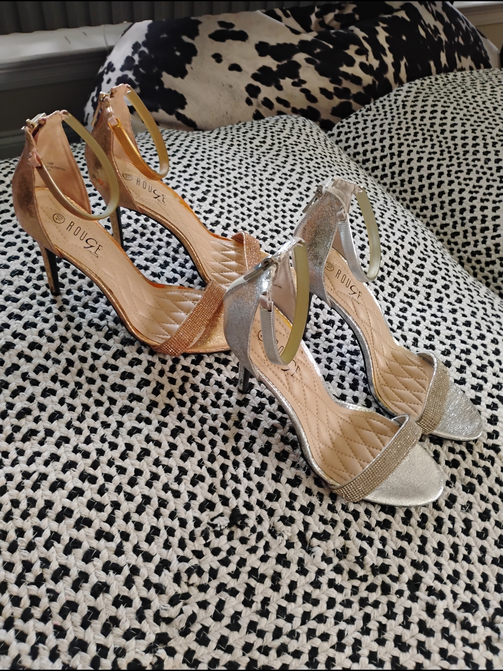 Rouge Helium Gold and Silver Metallic Ankle-Strap Heels